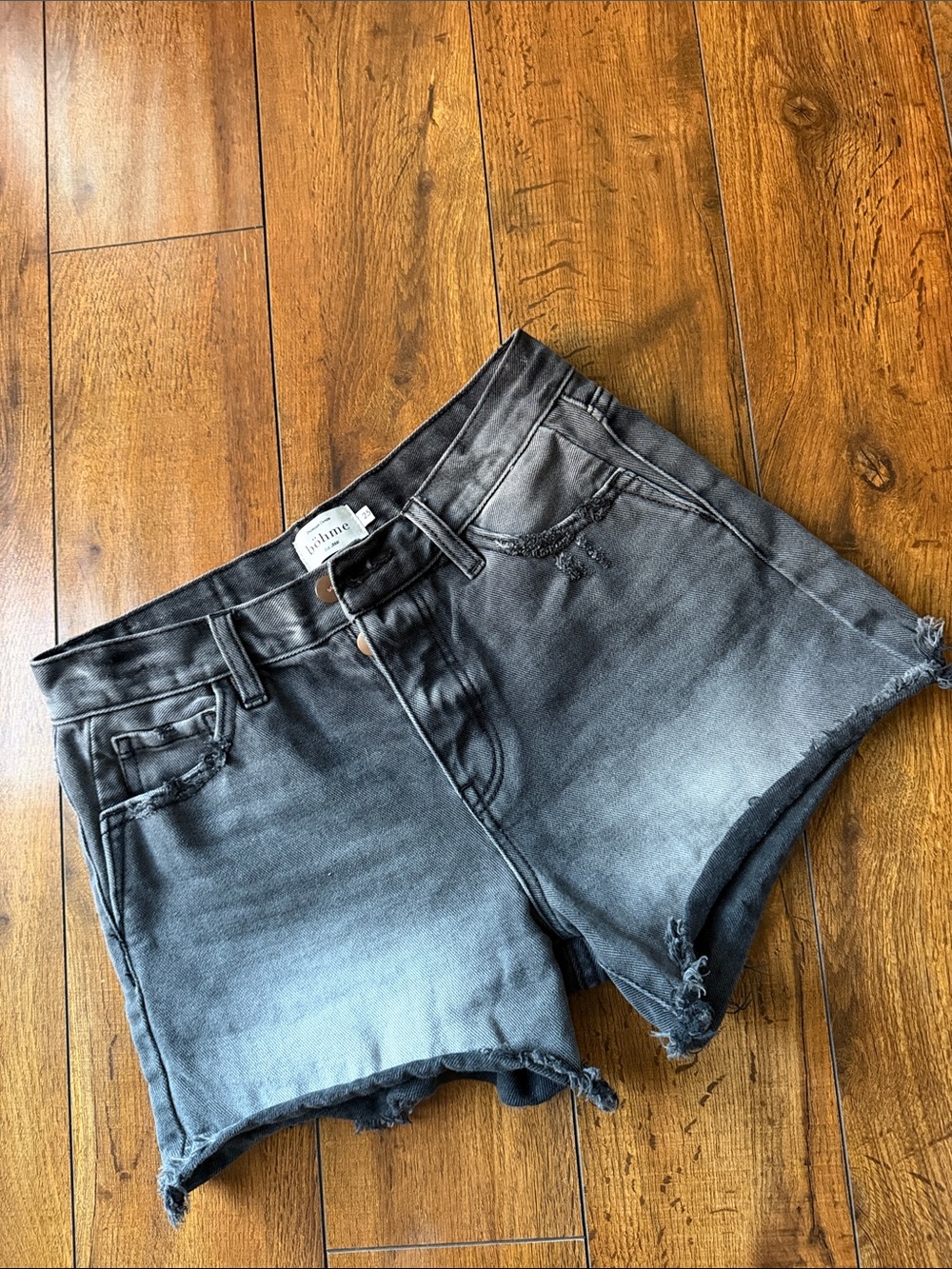 bohme Ombre Black-to-Grey Distressed Denim Shorts